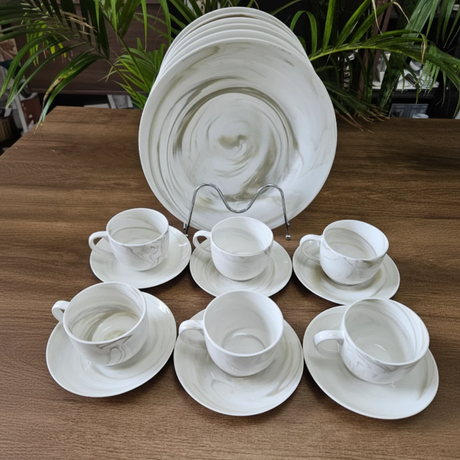 18 Piece Marble Pattern Tea Set with Cups and Saucers Kitchen & Dining Tea Sets