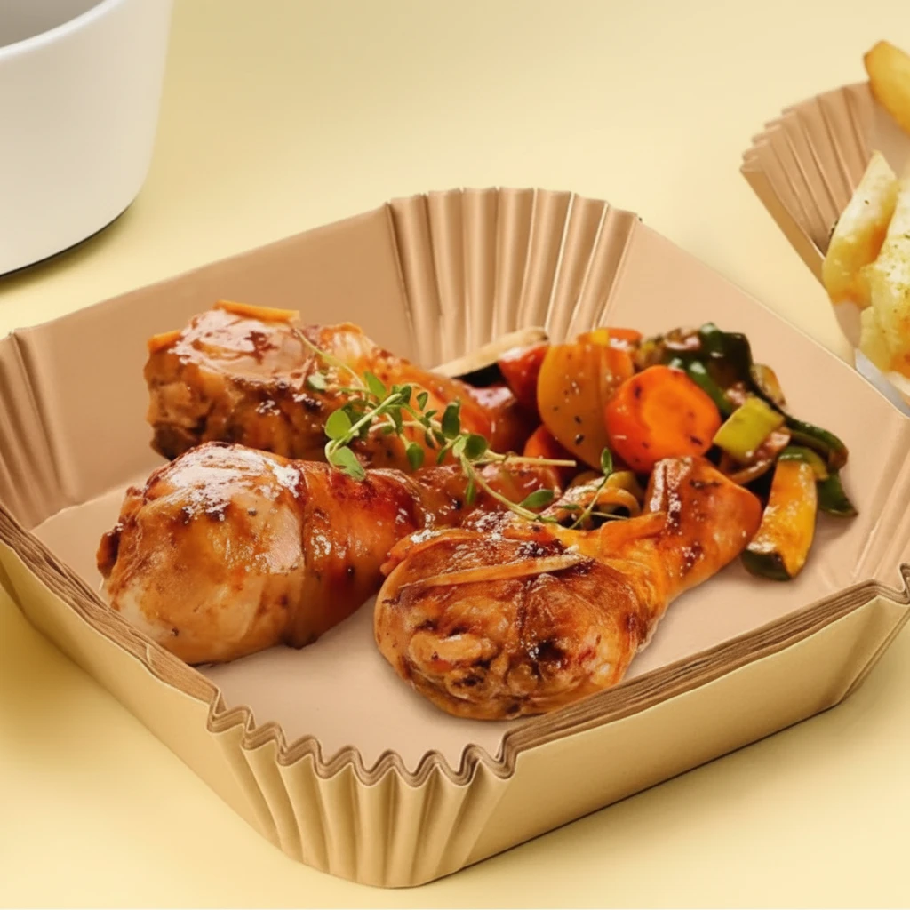 Disposable Air Fryer Paper Liners 50 Pack 20cm Oil-Proof Parchment Non-Stick Round Square Kraft Kitchen & Dining Deep Fryer Accessories