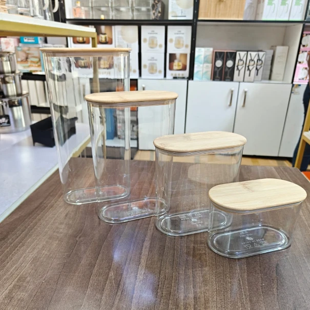 4-Piece Acrylic Storage Container Set with Bamboo Lids Kitchen & Dining Food Storage Containers