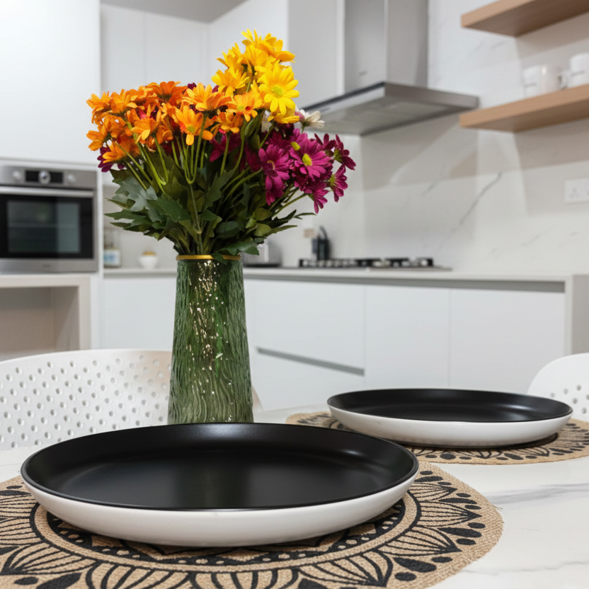 10.5 Inch Black and White Two-Tone Ceramic Dinner Plates