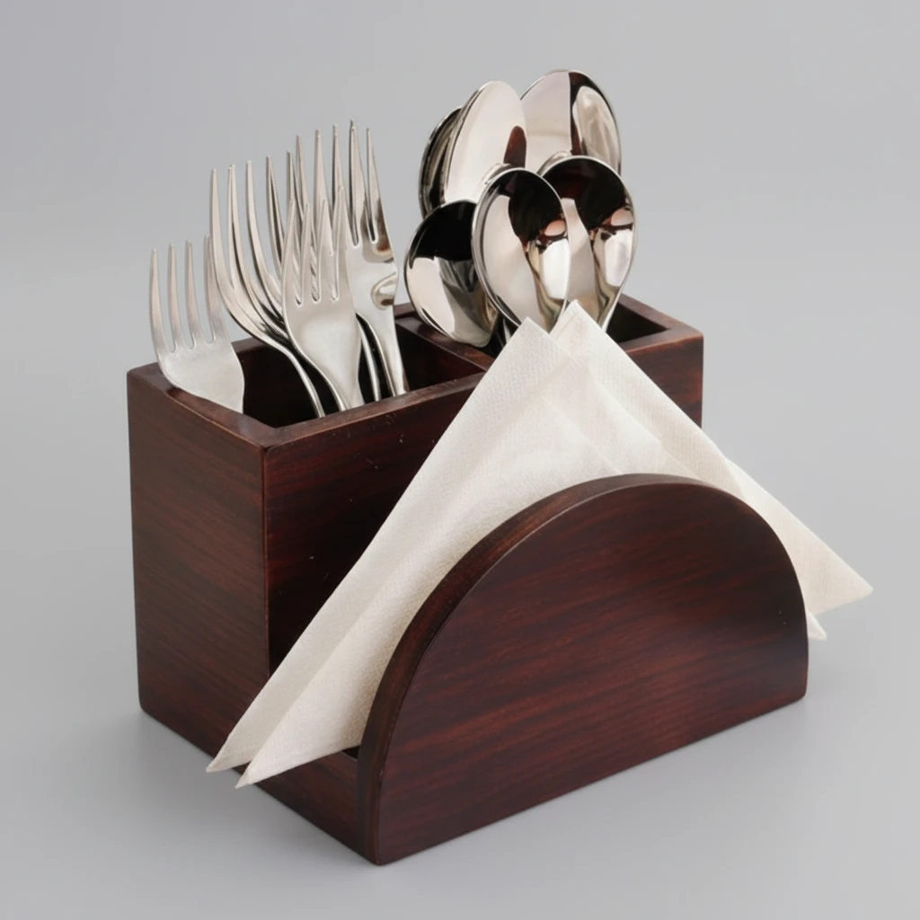 KVG Nova Wooden Cutlery Holder with Napkin Holder Spoon Fork Stand Kitchen & Dining Kitchen Utensil Holders