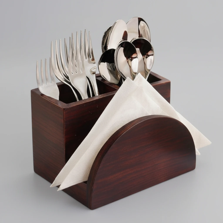 KVG Nova Wooden Cutlery Holder with Napkin Holder Spoon Fork Stand Kitchen & Dining Kitchen Utensil Holders