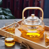 Tea Set - 8-Piece Luxury Glass Teapot 6 Cups and Bamboo Serving Tray Kitchen & Dining Tea Sets