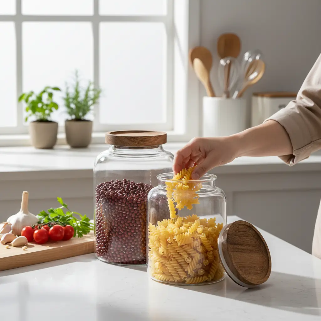 Glass Storage Jar - 3L Borosilicate with Acacia Wood Lid Airtight Silicone Seal Kitchen & Dining Food Storage Containers