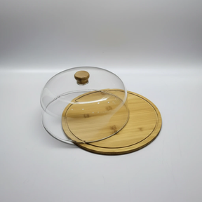 Cake Stand - High Quality Bamboo Base with Acrylic Dome Cover Kitchen & Dining Cake Stands