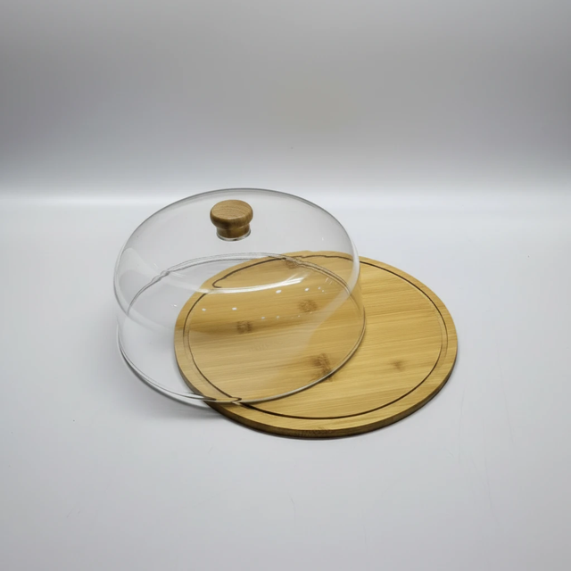 Cake Stand - High Quality Bamboo Base with Acrylic Dome Cover Kitchen & Dining Cake Stands