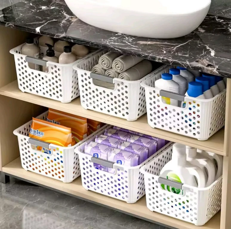 Large Ventilated Plastic Storage Basket with Handles 36x25.4x14cm