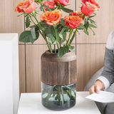 Modern Glass Vase - 36cm with Wooden Accent Home & Garden Vases