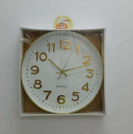 Wall Clock - Quartz 30cm Diameter with Gold Ring