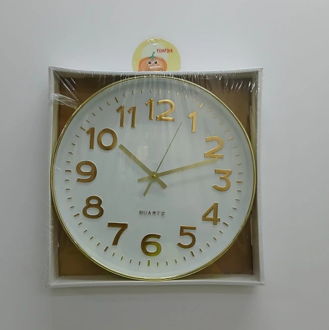 Wall Clock - Quartz 30cm Diameter with Gold Ring Home Decor Wall Clocks
