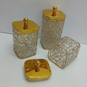 3-Piece Gold Geometric Acrylic Storage Jar Set Clear Square Round Home & Garden Decorative Jars