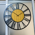 Wall Clock - Open Frame Roman Numeral with Oak Wood Centre and Black Metal Frame Home Decor Wall Clocks