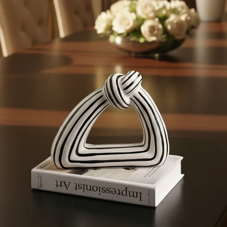 Black and White Striped Abstract Knot Sculpture Triangle Design Home & Garden Sculptures & Statues