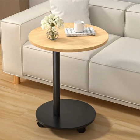 Round Wooden Coffee Side Table with 360° Wheels 40cm Top 57cm Height Sofa Side Table Home & Garden End Tables