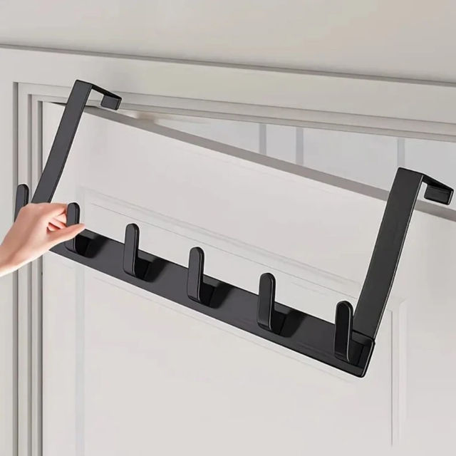 Heavy-Duty Over-The-Door Rack with 5 Hooks Black Metal Home & Garden Closet Organizers