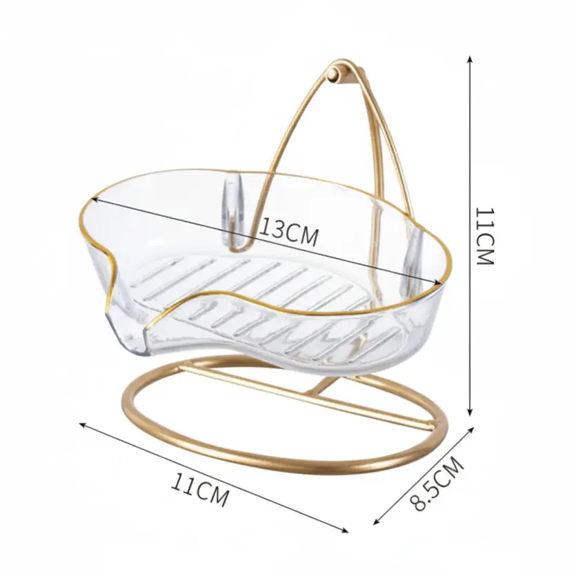 Soap Dish - Light Luxury Clear Acrylic Gold Iron Stand 13x11x11cm Home & Garden Soap Dishes & Holders