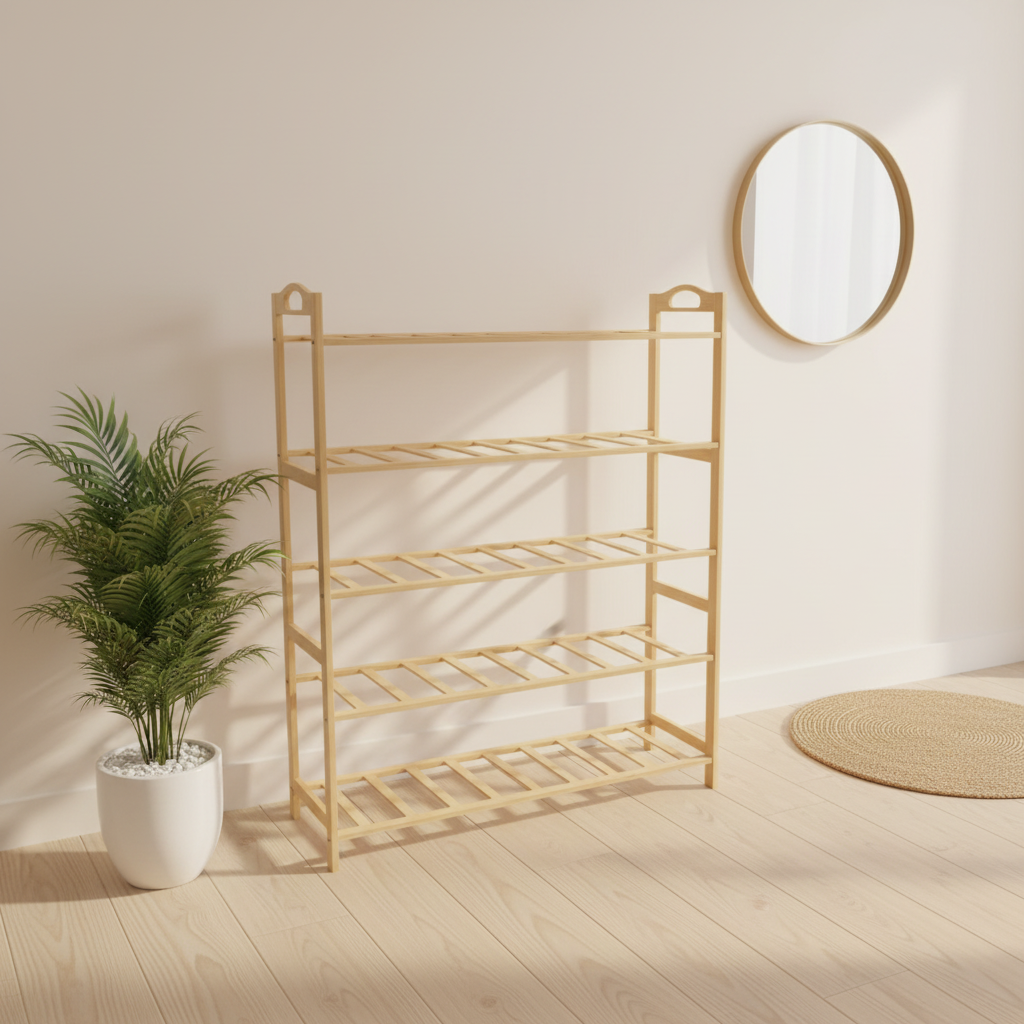 Shoe Rack - 5 Layer Bamboo Entryway Plant Stand 50x24x86cm Natural Furniture Shoe Racks