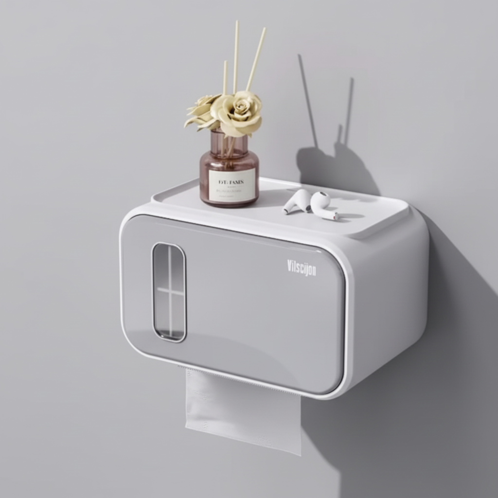 Toilet Paper Holder - Premium Waterproof Wall-Mounted with Shelf