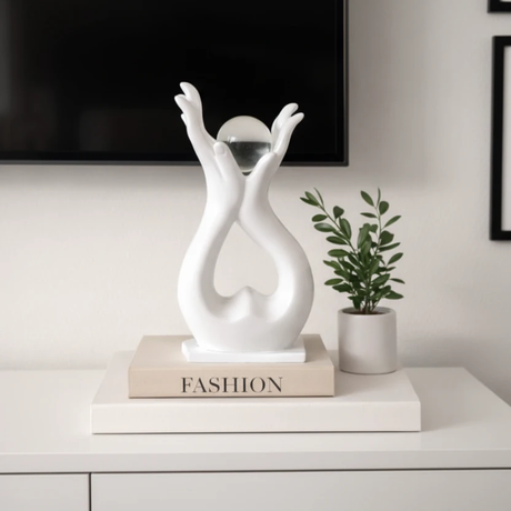 Abstract Hands Crystal Ball Resin Sculpture White Matte 30cm Home Decor Home & Garden Sculptures & Statues