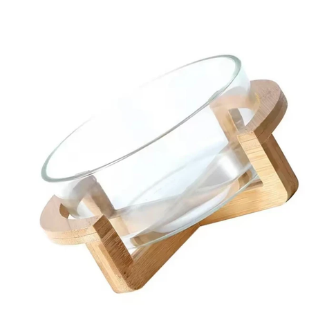 Salad Bowl - Borosilicate Glass with Wooden Base Kitchen & Dining Serveware