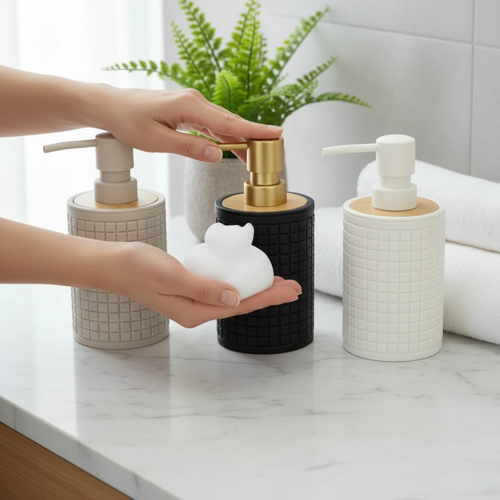 Bamboo Luxury Grid Embossed Soap Lotion Pump Dispenser Kitchen Bathroom Shower Gel Black White Grey Beige Home & Garden Soap & Lotion Dispensers