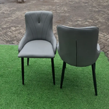 Dining Chair - PU Leather Upholstered V-Stitch with Black Metal Legs Grey Furniture Kitchen & Dining Room Chairs