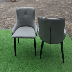 Dining Chair - PU Leather Upholstered V-Stitch with Black Metal Legs Grey Furniture Kitchen & Dining Room Chairs