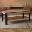 Coffee Table - Dark Wood Grain Effect Top 2-Tier with Black Steel Frame and Open Shelf Furniture Coffee Tables