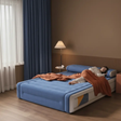 Inflatable Air Bed - 5x6 203x152x36cm with Headrest Inbuilt Rechargeable Pump and Storage Bag Blue Furniture Air Beds