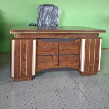 Office Desk - Executive Solid Wood with 4 Drawers and Curved Pedestal Base Walnut Furniture Desks