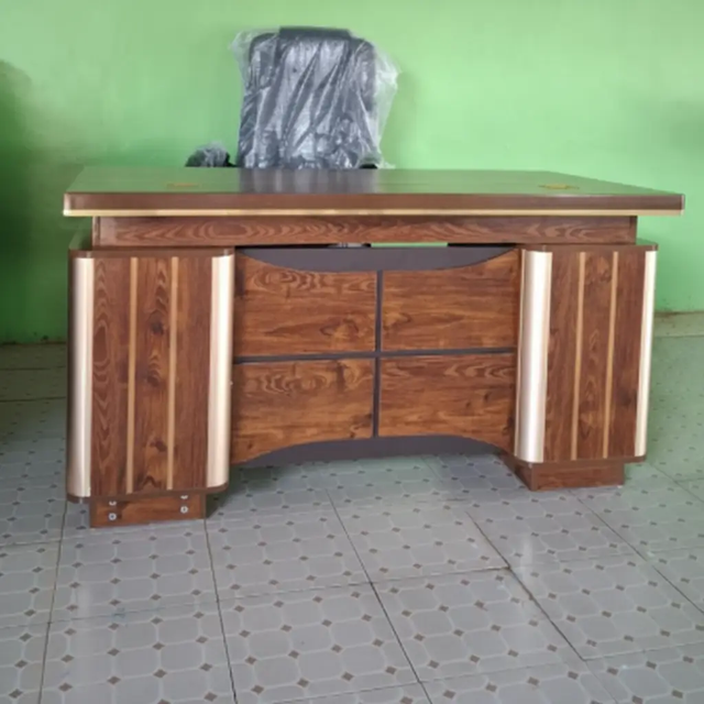 Office Desk - Executive Solid Wood with 4 Drawers and Curved Pedestal Base Walnut Furniture Desks
