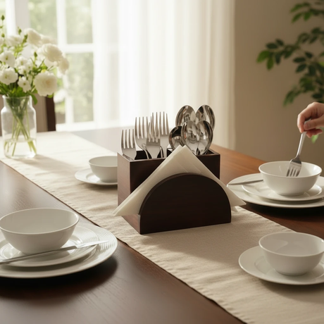 KVG Nova Wooden Cutlery Holder with Napkin Holder Spoon Fork Stand Kitchen & Dining Kitchen Utensil Holders