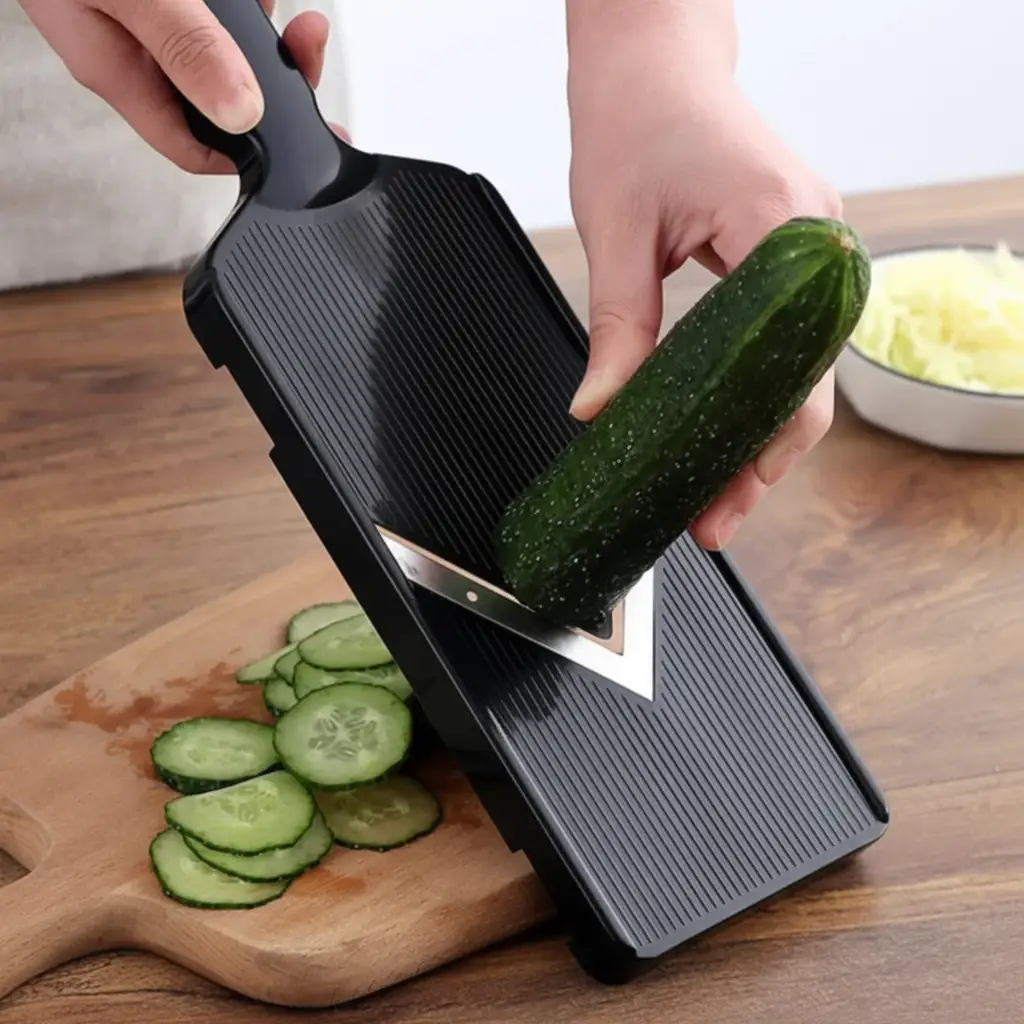 Vegetable Slicer - Wide Blade Japanese Mandoline Shredder with Stainless Steel V-Blade and Finger Guard Black Kitchen & Dining Mandoline Slicers