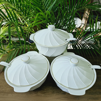 3-Piece Ceramic Serving Bowls Set with Lids and Spoons Kitchen & Dining Serveware