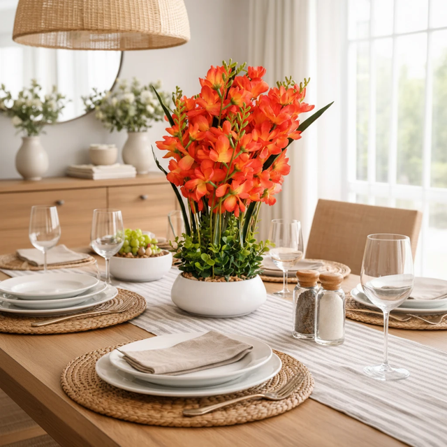 Artificial Gladiolus Flowers in White Ceramic Pot Tabletop Arrangement Home & Garden Artificial Flowering Plants