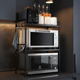 2-Tier Heavy Duty Telescopic Adjustable Microwave Stand Carbon Steel Black Kitchen & Dining Microwave Oven Accessories