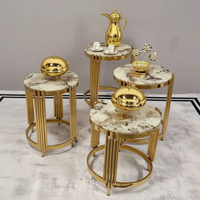 Nesting Tables - 3-in-1 Nordic Marble Top with Gold Metal Arch Base Set of 3 Furniture End Tables