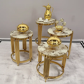 Nesting Tables - 3-in-1 Nordic Marble Top with Gold Metal Arch Base Set of 3 Furniture End Tables
