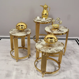 Nesting Tables - 3-in-1 Nordic Marble Top with Gold Metal Arch Base Set of 3 Furniture End Tables