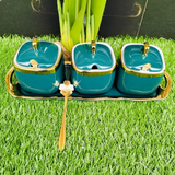 7 Piece Luxurious Ceramic Sugar and Spice Dish Set with Gold Trim