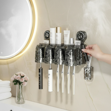 4-Cup Wall Mounted Toothbrush Holder Toothpaste Dispenser Glacier Pattern 33x19.5x11.5cm Home & Garden Toothbrush Holders
