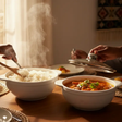 Serving Bowl Set - 2-Piece Ceramic 2L and 3L with Glass Lids White Embossed Kitchen & Dining Serving Platters