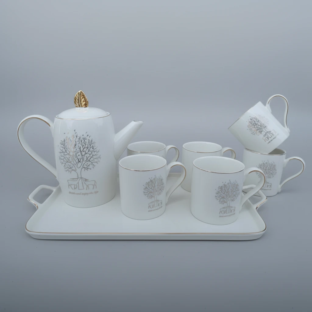 8 Piece Luxurious Breakfast Tea Set with Gold Accents Kitchen & Dining Tea Sets