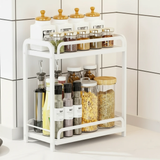 2-Tier Steel Mesh Kitchen Countertop Storage Rack U-Bar Rail Black White 40x25x35cm Kitchen & Dining Spice Organizers