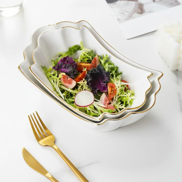 Ceramic Bowl - European Gold Rim Shell Shape Soup Pasta Salad Kitchen & Dining Uncategorized