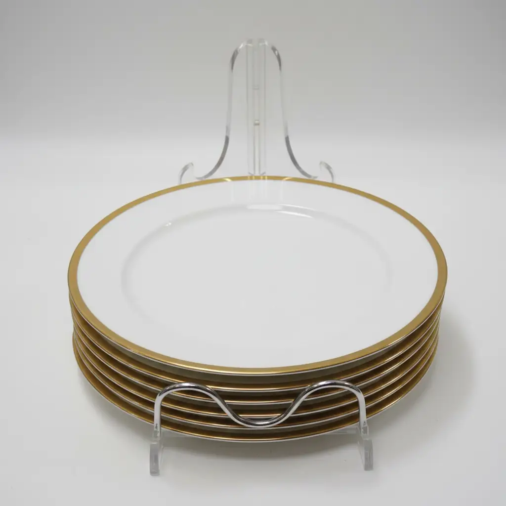 Dinner Plate Set - 6-Piece White Ceramic Gold Rim 10.5 inch Charger Plates Kitchen & Dining Plates