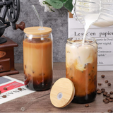 Glass Cup - 500ml Borosilicate Can with Bamboo Lid and Glass Straw Clear Kitchen & Dining Tumblers