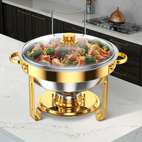 Round Stainless Steel Chafing Dish 5L with Gold Accents and Glass Lid Kitchen & Dining Chafing Dishes