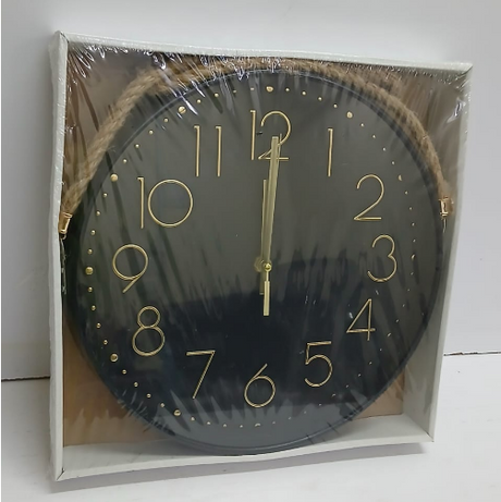 Wall Clock - Quartz 30cm Diameter with Gold Ring
