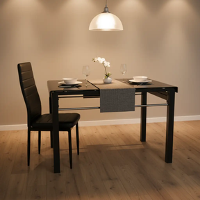 Black Glass Dining Table & 6 Chairs Set Kitchen & Dining Furniture Sets